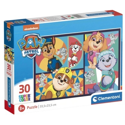 Caixa de puzzle Paw Patrol 30 peças com personagens coloridos em fundo azul