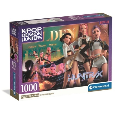 Embalagem de puzzle 1000 peças K-POP DEMON HUNTERS com personagens animadas e poster incluído
