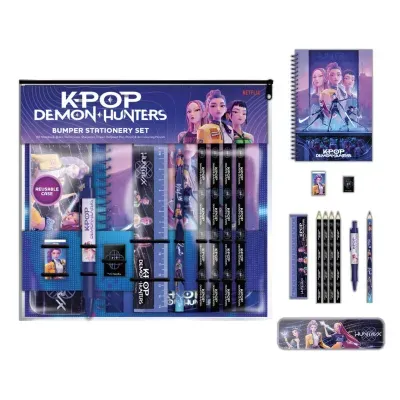 Conjunto de papelaria K-POP DEMON HUNTERS com caderno, lápis, estojo e acessórios temáticos