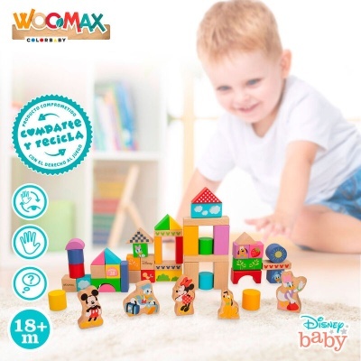 Brinquedo de blocos de madeira coloridos com personagens Disney Baby para crianças 18+