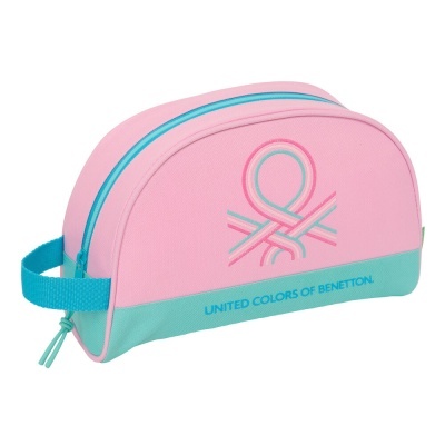 Necessaire rosa e azul turquesa com zíper e alça lateral