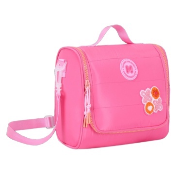 Bolsa cor de rosa com alça ajustável e emblema M com aplicações bordadas
