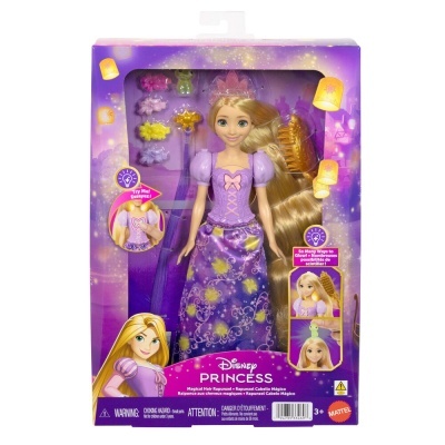 Boneca Disney Princess Rapunzel em caixa roxa com acessórios de cabelo
