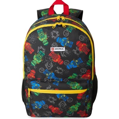 Mochila preta com estampado de personagens LEGO NINJAGO em várias cores