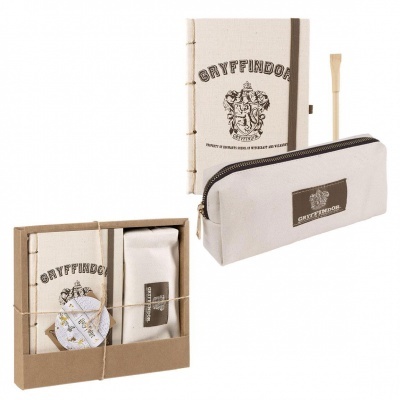 Conjunto de papelaria Gryffindor com caderno, estojo e pincel em caixa de cartão reciclado