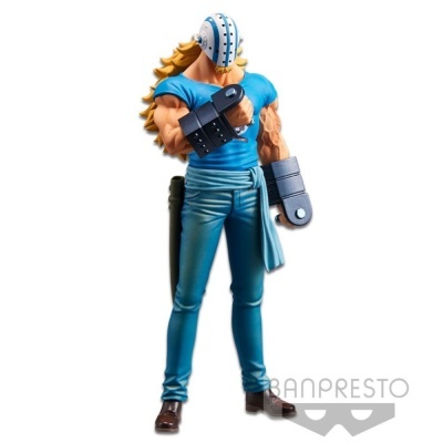 Figura de ação masculina com capacete branco e roupa azul