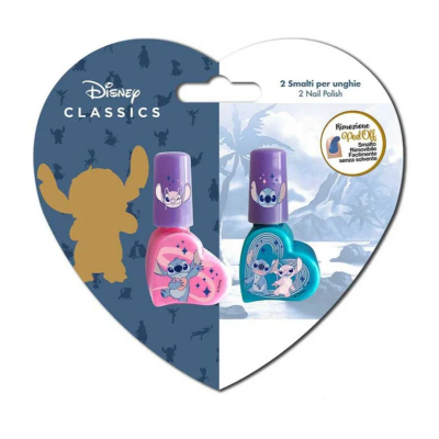 Conjunto de 2 vernizes para unhas Disney Classics com personagens Stitch, embalagem coração