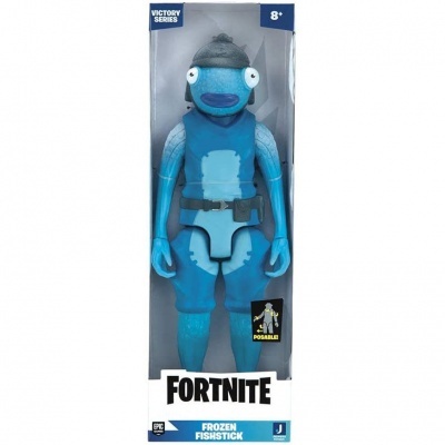 Figura de ação Fortnite Frozen Fishstick azul em embalagem transparente
