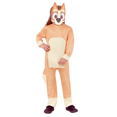 Fato de criança animal castanho claro e bege com máscara e sapatos pretos