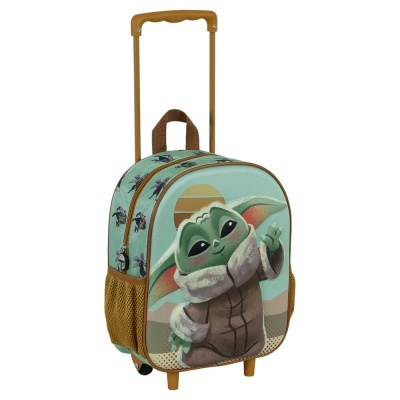 Mochila carrinho infantil verde-água com personagem Baby Yoda estampado
