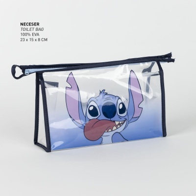 Necessaire transparente azul com ilustração do Stitch