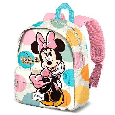 Mochila infantil com Minnie e bolinhas coloridas