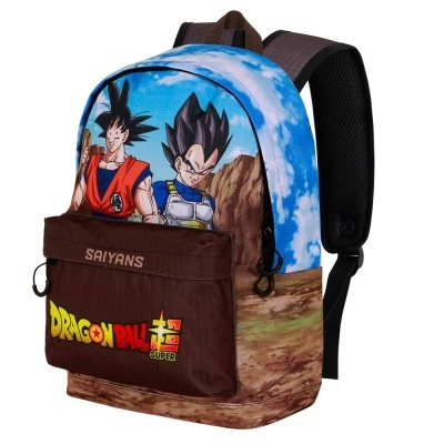 Mochila com estampa de Dragon Ball Super e bolso castanho com texto
