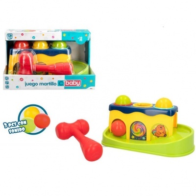 Brinquedo de martelo para bebés colorido com martelos vermelhos e embalagem