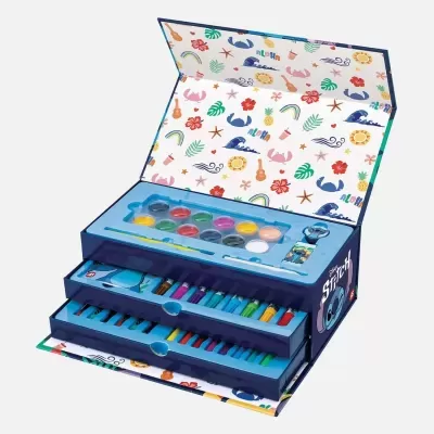 Estojo de arte Disney Stitch com tintas, lápis de cor e marcadores