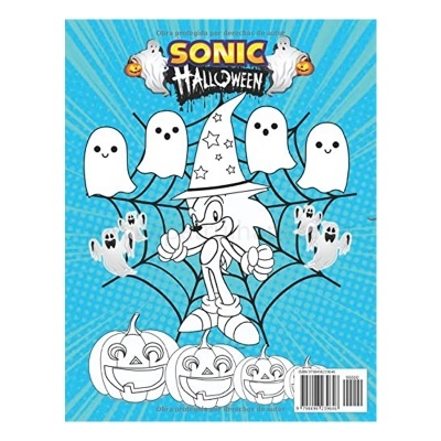 Ilustração Halloween com Sonic, fantasmas e abóboras em fundo azul claro