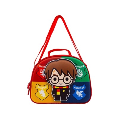 Bolsa infantil Harry Potter com brasões das casas de Hogwarts
