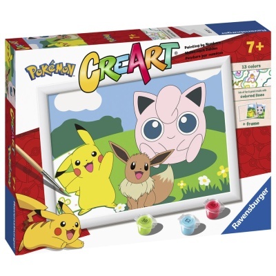 Conjunto de pintura Pokémon com 13 cores, pincel e moldura para pintar imagem de Pikachu, Eevee e Jigglypuff