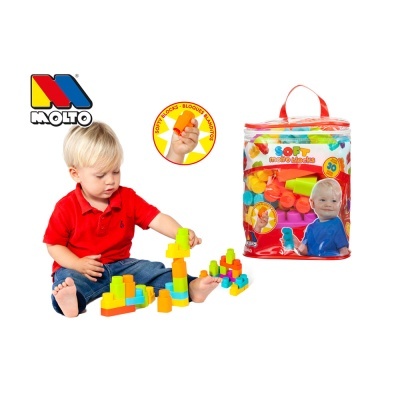 Brinquedo de blocos macios coloridos para crianças com embalagem plástica e logótipo MOLTO