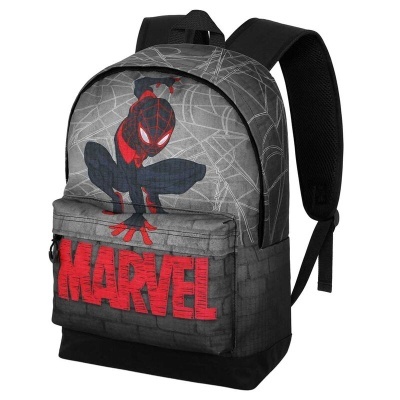 Mochila infantil Spider-Man cinza preta com logótipo MARVEL vermelho