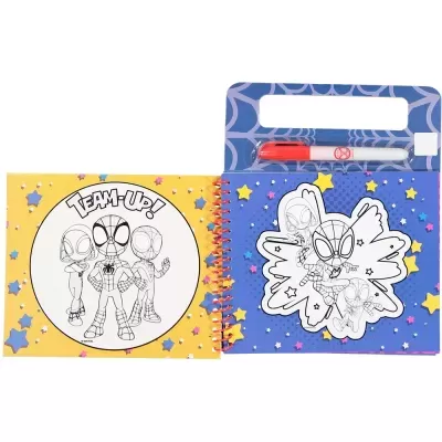 Livro de colorir Homem-Aranha com caneta vermelha e padrão de estrelas