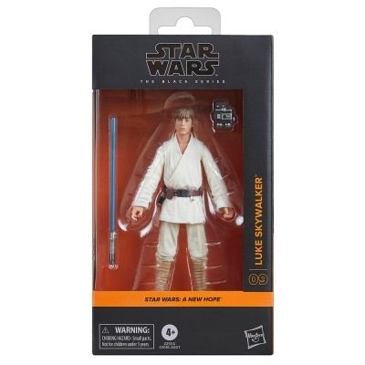 Figura de ação Luke Skywalker da Star Wars The Black Series numa caixa preta com janela transparente