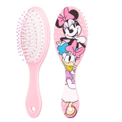 Escova de cabelo rosa com Minnie e Margarida desenhadas