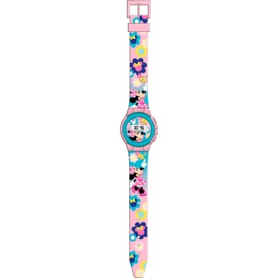 Relógio digital infantil com personagem Minnie Mouse e bracelete colorida