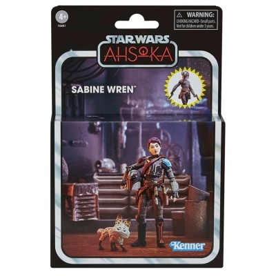 Figura de ação Sabine Wren Star Wars Ahsoka com embalagem preta e pequena criatura