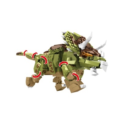 Dinossauro triceratops em peças tipo lego verde e castanho