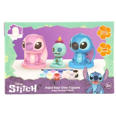 Caixa de kit para pintar figuras Disney Stitch com três personagens e tintas