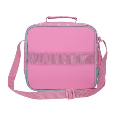 Bolsa térmica cor-de-rosa com alça ajustável e faixa elástica frente