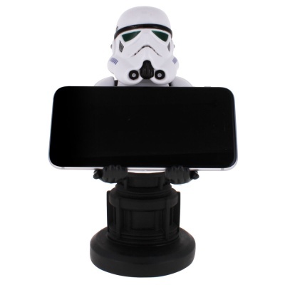 Suporte de telemóvel Stormtrooper branco e preto com base preta redonda