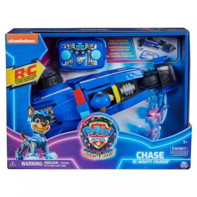 Brinquedo RC azul com controlo remoto do Paw Patrol, personagem Chase, em caixa colorida