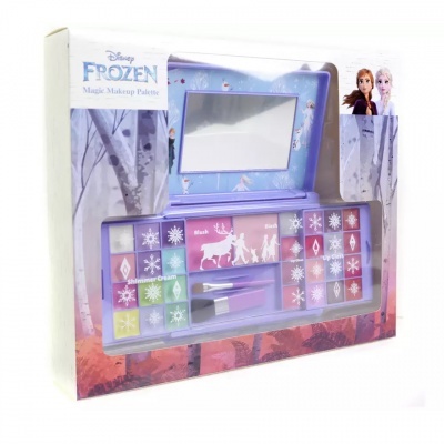 Paleta de maquilhagem Disney Frozen Magic Makeup Palette na caixa com espelho e várias cores