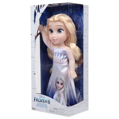 Boneca Elsa Frozen II em caixa transparente com vestido azul e branco