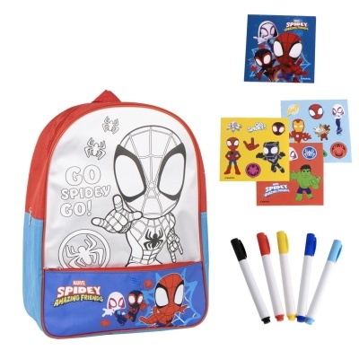 Mochila infantil Spider-Man para colorir com marcadores e adesivos