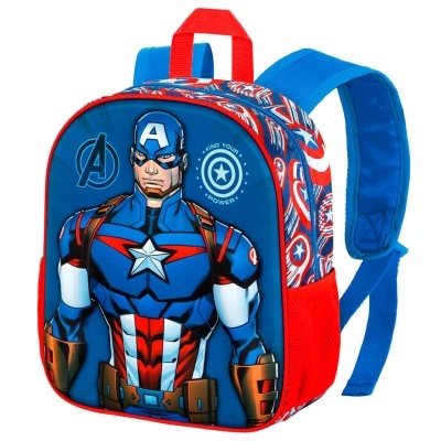 Mochila infantil Capitão América azul e vermelha com alças acolchoadas