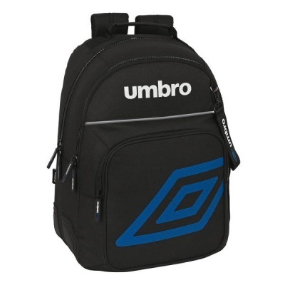 Mochila preta Umbro com logotipo branco e símbolo azul