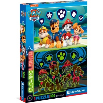 Caixa de puzzle Paw Patrol com 104 peças e função luminescente
