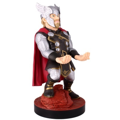 Figura colecionável do Thor com capa vermelha e capacete prateado