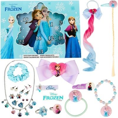 Calendário do Advento Disney Frozen com acessórios de cabelo e joias coloridas para meninas