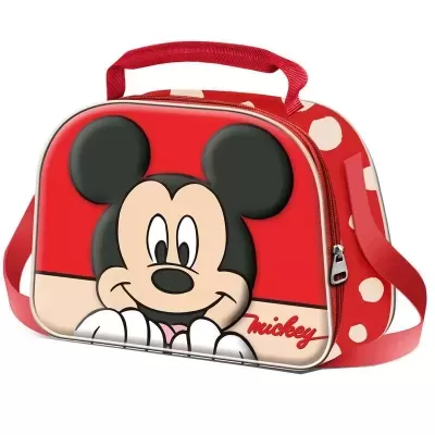 Mala vermelha com orelhas e rosto do Mickey Mouse
