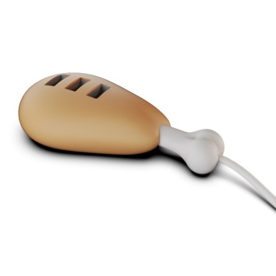 Dispositivo USB em forma de coxa de frango com cabo branco