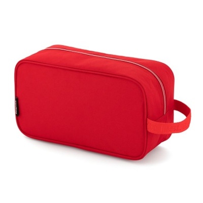 Necessaire retangular vermelha com fecho de correr e pega lateral