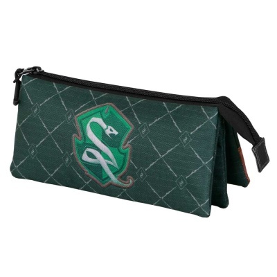 estojo verde com padrão e emblema de serpente branca