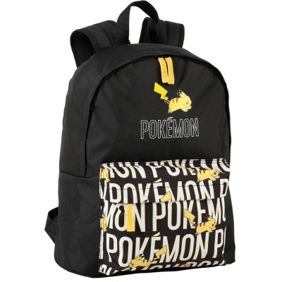 Mochila preta com estampado Pokémon e Pikachu amarelo