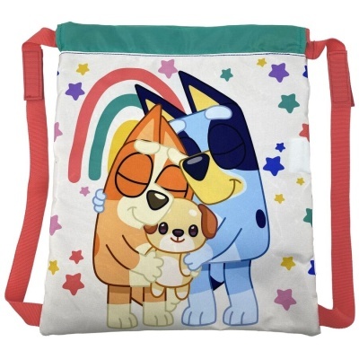 Mochila infantil com estampa de cães animados e estrelas coloridas