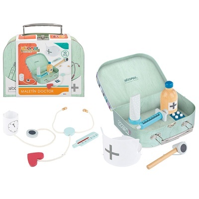 Brinquedo infantil conjunto doutor com acessórios médicos em mala azul clara