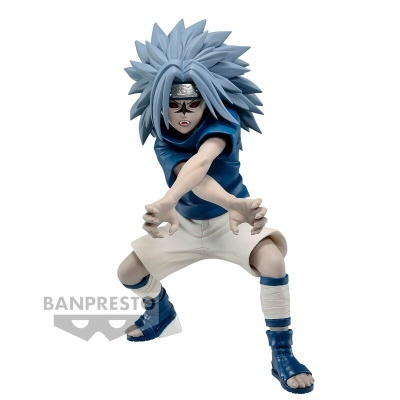 Figura de ação de personagem com cabelo azul, pose para ataque